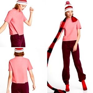 Zara blush pink fuzzy ribbed high neck tee